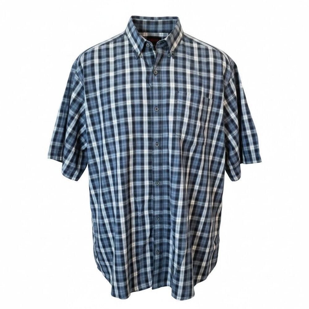 Wolverine Button Up Mens Size 2XLT Blue Plaid Short Sleeve Big & Tall Collared